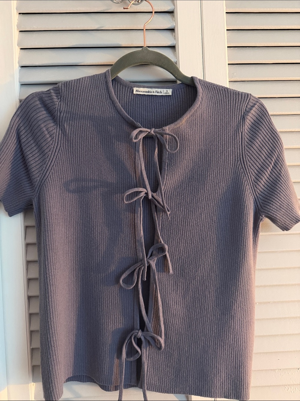 Abercrombie & Fitch Lavender Ribbed Short Sleeve Tie-Front Top